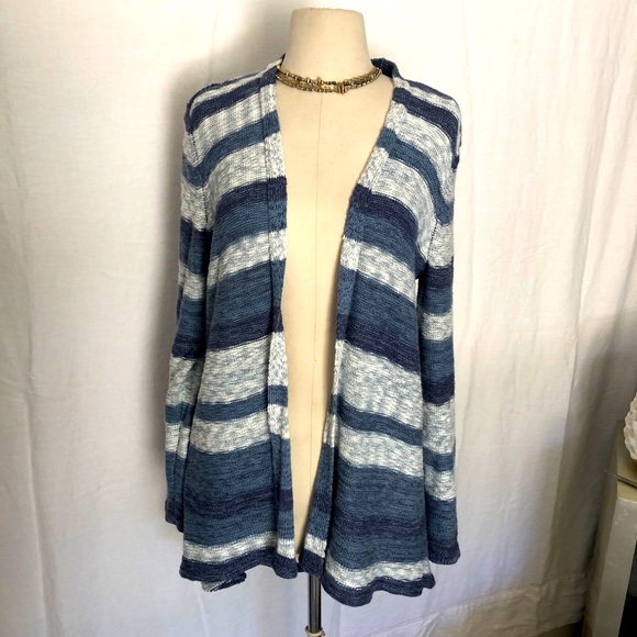 Style & Co. Sweaters - STYLE & CO. Multi Blue High Low Striped Cardigan cotton blend size M